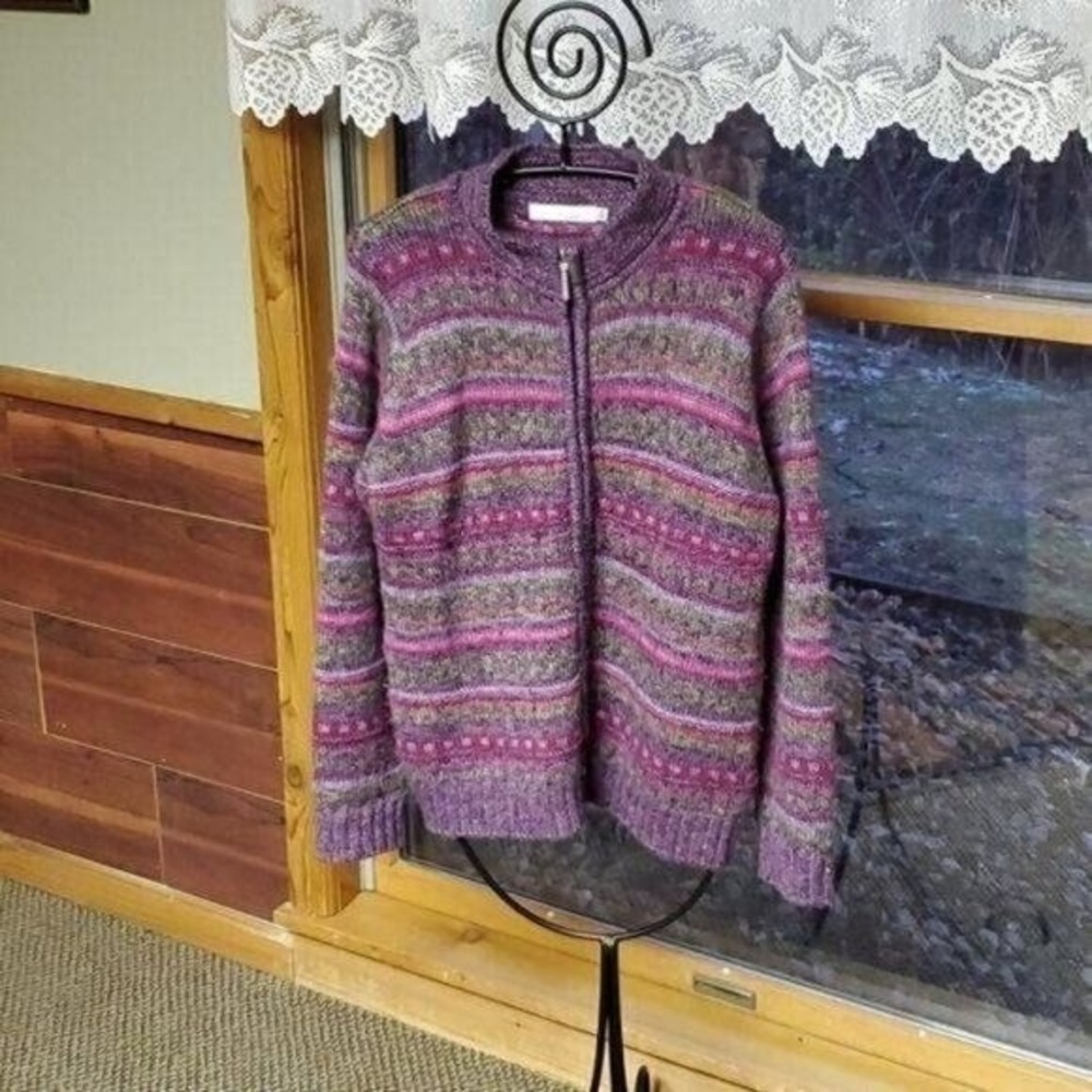 Style by EWM Women Purple Striped Wool Blend Full Zip Cardigan Sweater Size M - Picture 10 of 16